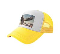 Casquette de baseball en maille pour homme et femme - Casquette de baseball réglable avec un aigle qui vole sur le golf, jaune, taille unique