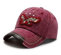 Casquette de Baseball Homme en Coton lavé de Broderie Réglable Casquettes Sport (Rouge)