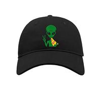 Casquette de baseball humoristique Alien tenant un signe de paix mangeant une pizza en coton avec visière incurvée Unisexe Sport Confortable, Noir , taille unique