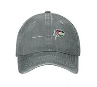 Casquette De Baseball Imprimée Palestine Heart Beat - Casquette De Baseball Réglable À 6 Panneaux Adjustclassic, Chapeau Snapback En Coton Vieilli Vintage Pour Hommes Et Femmes, Gris, Taille Uniqu