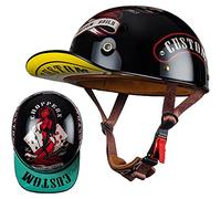 Casquette De Baseball Moto Casque Demi Vintage Casque Jet Demi Coque Mobylette Bols Casque Dot/ECE Homologué Pilote Casque De Scooter À Visage Ouvert pour Hommes Femmes C,L=59-60cm