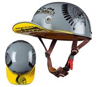 Casquette De Baseball Moto Casque Demi Vintage Casque Jet Demi Coque Mobylette Bols Casque Dot/ECE Homologué Pilote Casque De Scooter À Visage Ouvert pour Hommes Femmes H,XL=61-62cm