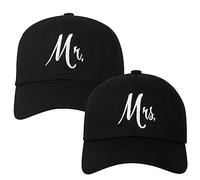 Casquette de baseball Mr. & Mrs. assortie, cadeau de mariage, lune de miel pour jeunes mariés, Coton noir et noir, 7 3/4, 7 7/8