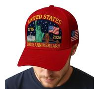 Casquette de baseball patriotique - Casquette de baseball America Country 250Th pour femmes et hommes 1776-2026, souvenir réglable pour voyage, plage, course à pied, randonnée, pêche, défilé, Rouge, L