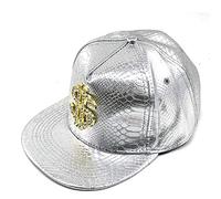 Casquette de baseball pour homme - Hip-hop - Chapeau à bord plat - En cuir - Avec symbole du dollar - Tendance - Style coréen - Argenté - Taille Unique