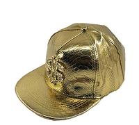 Casquette de baseball pour homme - Hip-hop - Chapeau à bord plat - En cuir - Avec symbole du dollar - Tendance - Style coréen - Or - Taille Unique