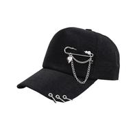 Casquette de baseball punk rock avec chaînes, perles et pendentif en forme de cœur, noir, unisexe, réglable avec détails de l'anneau