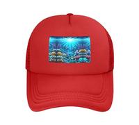 Casquette de baseball réglable en maille avec imprimé sous-marin Coral Rays - Unisexe - Pour la course à pied et la pêche, Rouge, taille unique