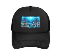 Casquette de baseball réglable en maille avec imprimé sous-marin Coral Rays - Unisexe - Pour la course à pied et la pêche, Noir/blanc, taille unique