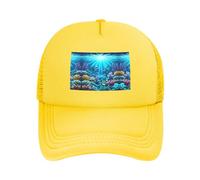 Casquette de baseball réglable en maille avec imprimé sous-marin Coral Rays - Unisexe - Pour la course à pied et la pêche, Jaune, taille unique
