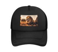 Casquette de baseball réglable en maille avec motif lion d'Amérique du Nord - Unisexe - Pour la course à pied et la pêche, Noir/blanc, taille unique