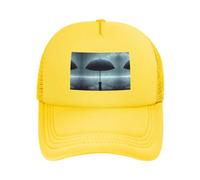 Casquette de baseball réglable en maille avec motif parapluie noir sous la pluie - Unisexe - Pour la course à pied et la pêche, Jaune, taille unique