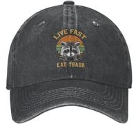 Casquette de Baseball Snapback Chapeau de Soleil Mode Homme Coton Rétro Live Fast Eat Trash Raton Laveur Casquette de Baseball Hommes Femmes Réglable Raton Laveur Papa Chapeau Cadeau d'extérieur