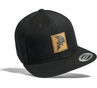Casquette de Baseball : Sparte/avec Patch en Cuir - Flexfit Classic Snapback Basecap Bonnet - Képi Spartiate - Cap MMA Combat - Toque Cadeau - Urban Streetwear Gym Fitness Training - Casque (Noir)