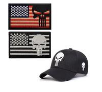 Casquette de Baseball Tactique - Casquette de Chasse réglable à tête de Mort avec 2 écussons pour Les Sports de Plein air (2,Taille Unique)
