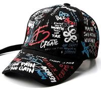 Casquette de baseball unie avec Graffiti Slang, slogans colorés, bandeau long réglable, circonférence 56-60 cm