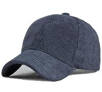 Casquette de baseball unisexe en velours côtelé vintage, couleur unie, réglable, pour voyage en plein air, Bleu marine, Taille unique