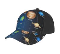 Casquette de baseball unisexe réglable avec imprimé système solaire - Séchage rapide - Respirant - Léger - Pour homme et femme - Sports de plein air - Noir