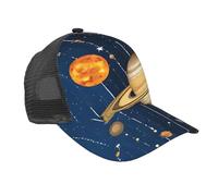 Casquette de baseball unisexe réglable en maille avec imprimé système solaire pour papa, sports de plein air, course à pied, noir