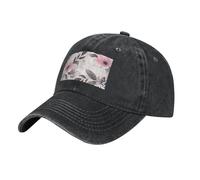 Casquette de baseball vintage avec fleurs et feuilles sur fond gris - Chapeau de golf pour homme et femme - Visière réglable, Noir/blanc, taille unique