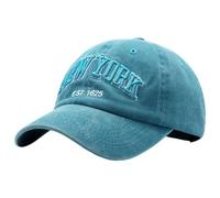 Casquette de baseball vintage en denim délavé avec lettres brodées Unisexe Style New York Dad Hat 1350 United Hats, bleu ciel, Taille unique