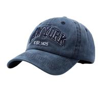 Casquette de baseball vintage en denim délavé avec lettres brodées Unisexe Style New York Dad Hat 1350 United Hats, bleu marine, Taille unique