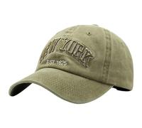 Casquette de baseball vintage en denim délavé avec lettres brodées Unisexe Style New York Dad Hat 1350 United Hats, kaki, Taille unique