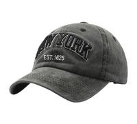 Casquette de baseball vintage en denim délavé avec lettres brodées Unisexe Style New York Dad Hat 1350 United Hats, Noir , Taille unique