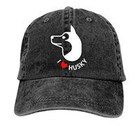 Casquette de baseball vintage réglable en sergé uni pour homme, femme, garçon et fille, I Love Husky Noir, Taille unique