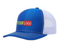 Casquette de camionneur brodée personnalisée 112 pour hommes et femmes Casquette de baseball en maille Personnalisez votre texte et logo ici Casquette de baseball personnalisée, bleu/blanc, M-XL