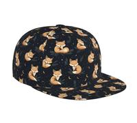 Casquette de camionneur plate pour homme et femme - Réglable - Imprimé renard - Casquette de baseball plate - Noir