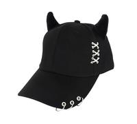 Casquette de camionneur réglable tendance avec cornes de diable, anneau en métal, casquette de baseball décontractée pour femmes et hommes, casquette K-pop en coton respirant, noir, Taille unique