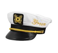 Casquette de Commandant de Bord Blanche en Tissu pour Marié Élégant | Look Nautique Classique, pour Photos et Soirées Yacht, Taille Adaptable, Style