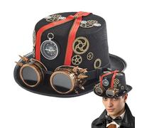 Casquette de magicien futuriste rétro - Bonnet gentleman mécanique antique, accessoire lunettes d'aviateur métallique, académique sombre | Vêtements d'alchimiste médiéval à porter au Burning Man