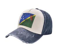 Casquette de Papa 100% Coton Délavé, Casquette Vintage en Denim À Blocs de Couleurs avec Drapeau des Îles Salomon, Unisexe, Réglable et Respirante, pour Un Usage Quotidien. 5 One Size