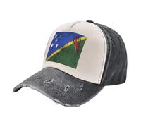 Casquette de Papa 100% Coton Délavé, Casquette Vintage en Denim À Blocs de Couleurs avec Drapeau des Îles Salomon, Unisexe, Réglable et Respirante, pour Un Usage Quotidien. 4 One Size
