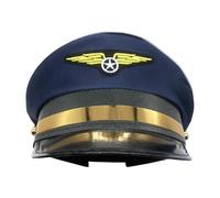 Casquette de pilote - Style classique de capitaine aérienne pour événements costumés - Casquette bleu marine avec insigne doré - Design élégant - Couronne texturée + bande intérieure réglable - Poly