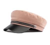 Casquette de printemps pour femme - Bord en cuir - Flat Top Décoration - Couleur contrastée - Casquette de marin réglable pour les vacances - Béret vert, Rose, S