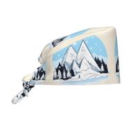 Casquette de travail à motif de montagnes enneigées avec bandeau anti-transpiration, bonnet de travail à nouer réglable pour femmes et hommes, noir
