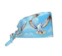 Casquette de travail à motif mouettes en vol avec bandeau anti-transpiration, bonnet de bloc opératoire ajustable à nouer à l'arrière, noir, pour femmes et hommes