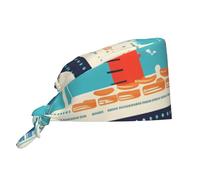 Casquette de travail à motifs de bateaux de croisière, toque de chef unisexe, ajustable, respirante, noire.