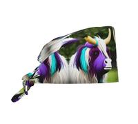 Casquette de travail colorée à motif tête de vache avec bandeau anti-transpiration, bonnet de bloc opératoire ajustable à l'arrière, noir, pour femmes et hommes