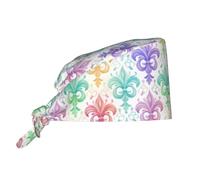 Casquette De Travail Couleur Motif Fleur De Lys Royal Unisexe Charlotte De Travail Anti-Transpiration Toque De Cuisinier pour Restaurant Vétérinaires Cheveux Longs
