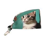 Casquette de Travail Noire à Motif Chat Curieux, avec Sangle Ajustable. Idéale pour Les Chefs cuisiniers, Le Personnel de Salle de Sport et Autres Professionnels. Couleur : Noir.