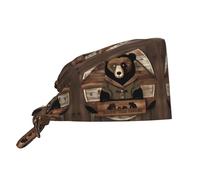 Casquette de travail Rustic Lodge Bear Cleaning avec bandeau anti-transpiration, fermeture réglable, pour femmes et hommes, noire