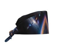 Casquette de travail « Un univers fascinant » avec bandeau anti-transpiration, bonnet de bloc opératoire ajustable à nouer à l'arrière, noir, pour femmes et hommes.