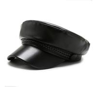 Casquette de violon pour femme en cuir synthétique avec visière style pêcheur, cabbie, chapeau de capitaine Paperboy Noir, Noir , 1