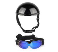 Casquette d'équitation pour chien - Casque de moto + lunettes - Avec trou d'oreille - Casque rigide pour chien - Empêche les dommages causés par la lumière du soleil