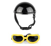 Casquette d'équitation pour chien - Casque de moto + lunettes - Avec trou d'oreille - Casque rigide pour chien - Empêche les dommages causés par la lumière du soleil