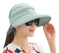 Casquette d'été de protection UV pour femme - Chapeau de golf à large bord pour la plage, les voyages et le golf - Topless amovible et pliable - Visière cloche pliable pour femme avec nœud papillon